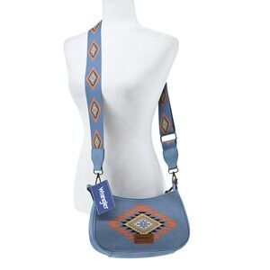 Wrangler Denim Shoulder Bag Southwestern Aztec Print Blue Crossbody Bag NEW